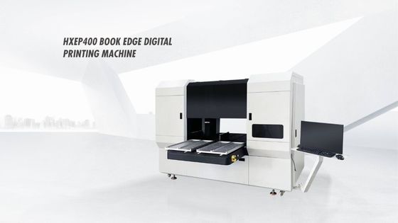 दो Epson i3200 प्रिंट हेड के साथ HXEP400 बुक एज डिजिटल प्रिंटिंग मशीन पुस्तक के किनारों और नोटबुक कवर पर नॉनस्टॉप प्रिंटिंग सुनिश्चित करती है